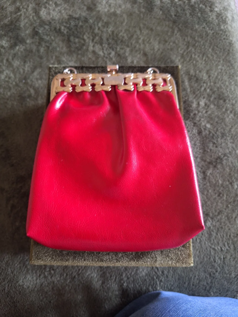 Red Vintage Evening Bag with Goldtone Frame
